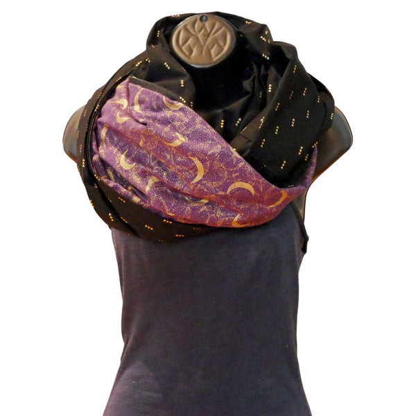 Black infinity scarf with golden arrow patterns