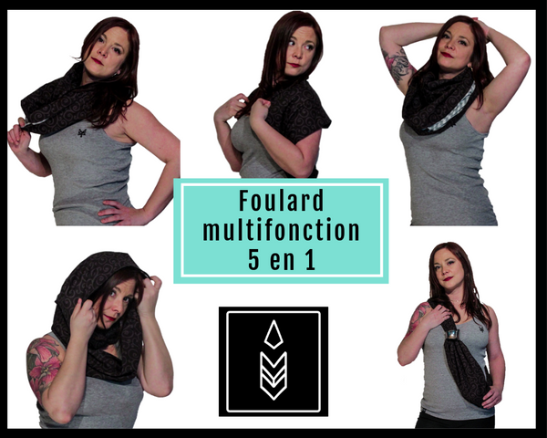 Black infinity scarf with golden arrow patterns