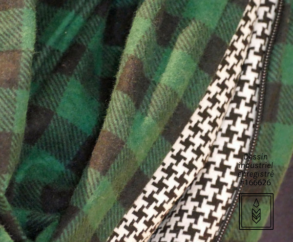 Winter scarf in green and black checkered flannel for women