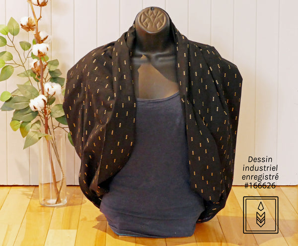 Black infinity scarf with golden arrow patterns