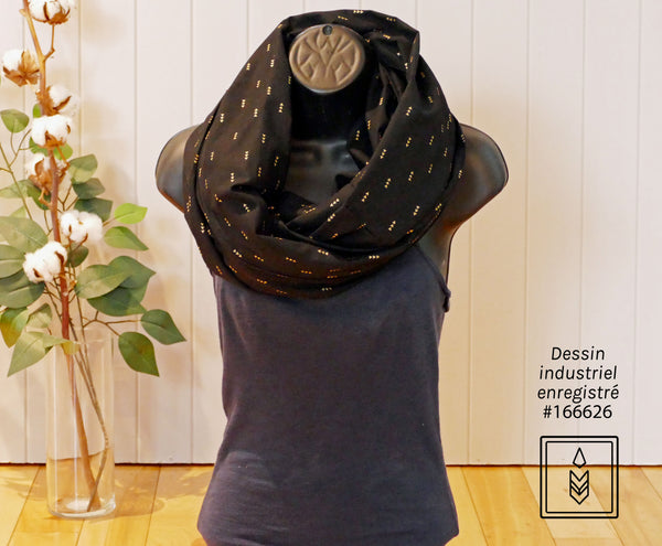 Black infinity scarf with golden arrow patterns