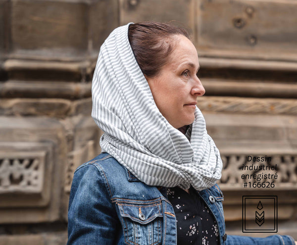 Infinity scarf in white and gray lined bamboo