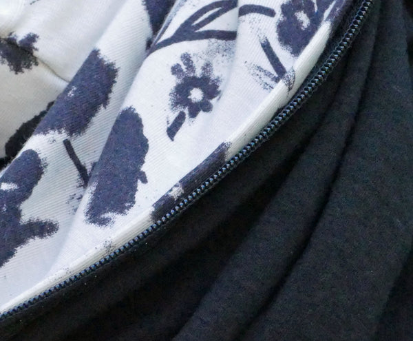 White bamboo scarf with black flower patterns
