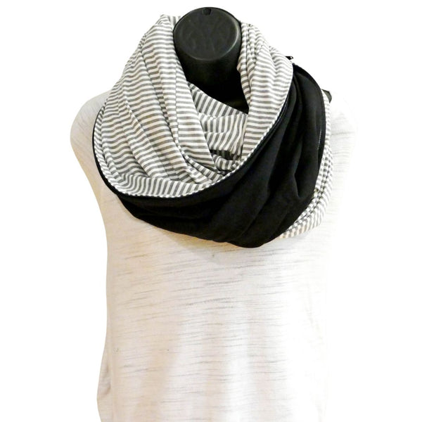 Infinity scarf in white and gray lined bamboo