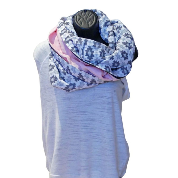 White infinity scarf with grey diamond patterns