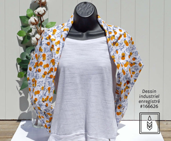 White scarf with orange patterns