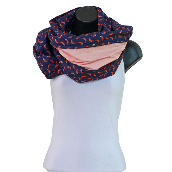 Dark blue scarf with hot pepper patterns