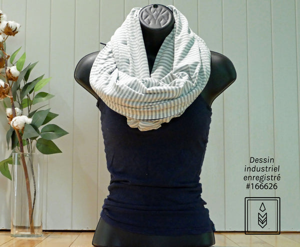 Infinity scarf in white and gray lined bamboo