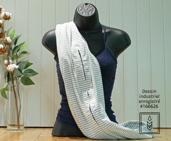 Infinity scarf in white and gray lined bamboo