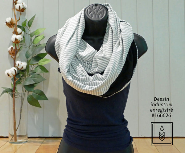 Infinity scarf in white and gray lined bamboo