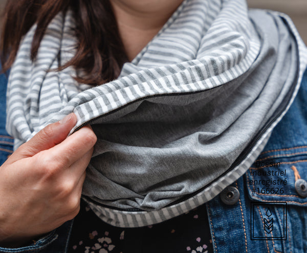 Infinity scarf in white and gray lined bamboo
