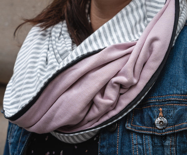 Infinity scarf in white and gray lined bamboo