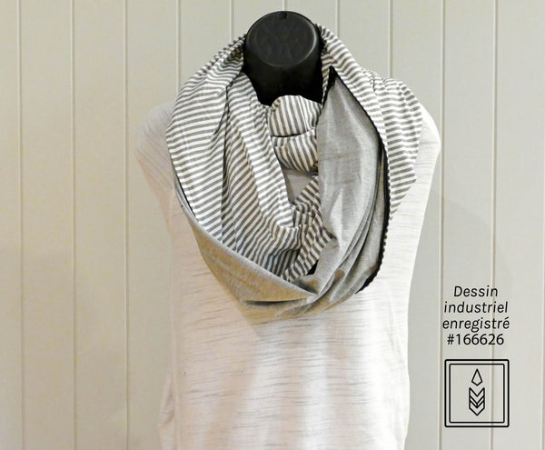 Infinity scarf in white and gray lined bamboo