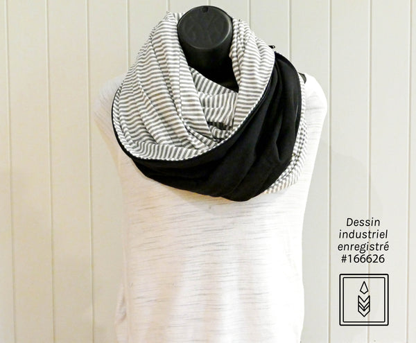 Infinity scarf in white and gray lined bamboo