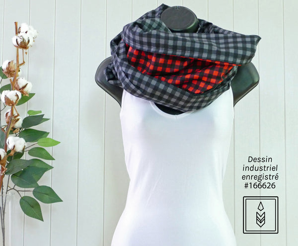Gray and black plaid scarf