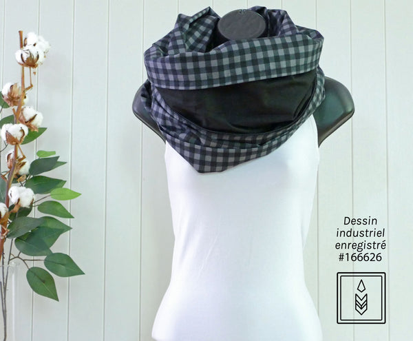 Gray and black plaid scarf