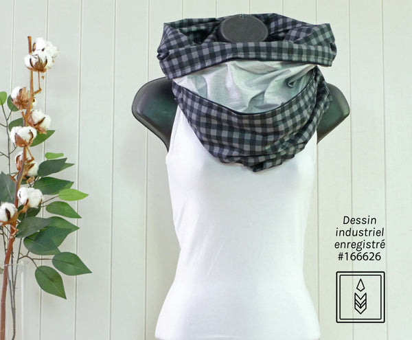 Gray and black plaid scarf