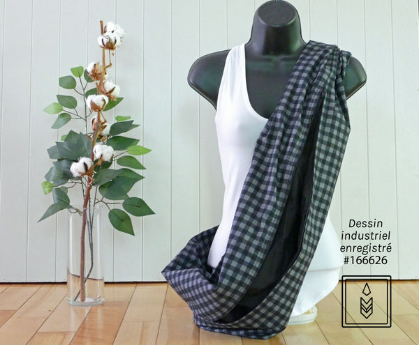 Gray and black plaid scarf