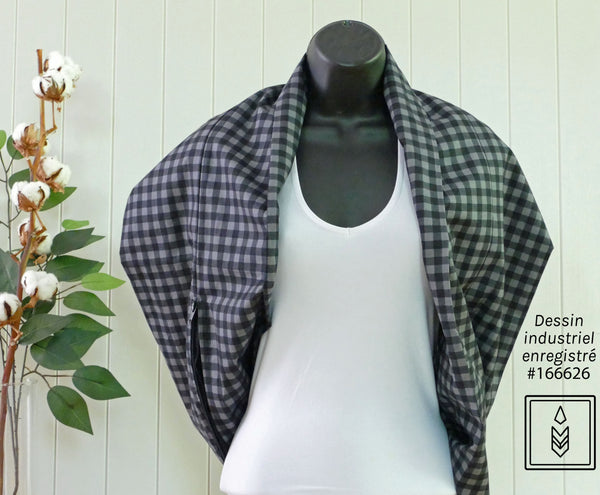 Gray and black plaid scarf