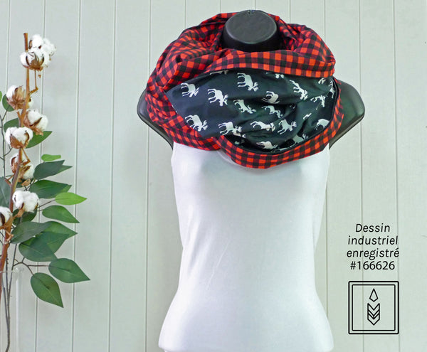 Red and black plaid scarf for men
