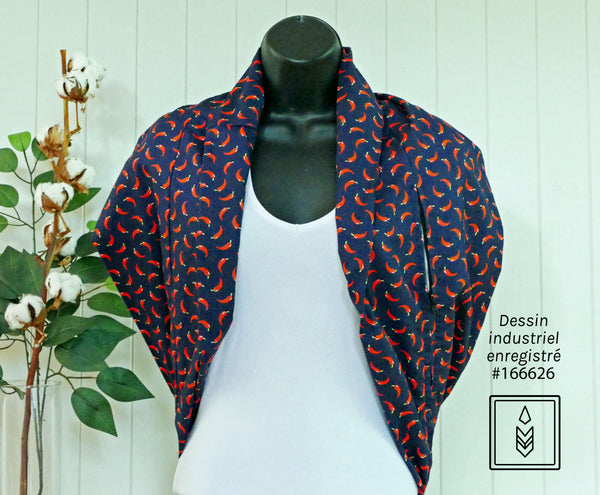 Dark blue scarf with hot pepper patterns