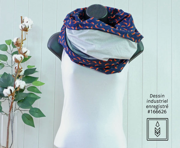 Dark blue scarf with hot pepper patterns