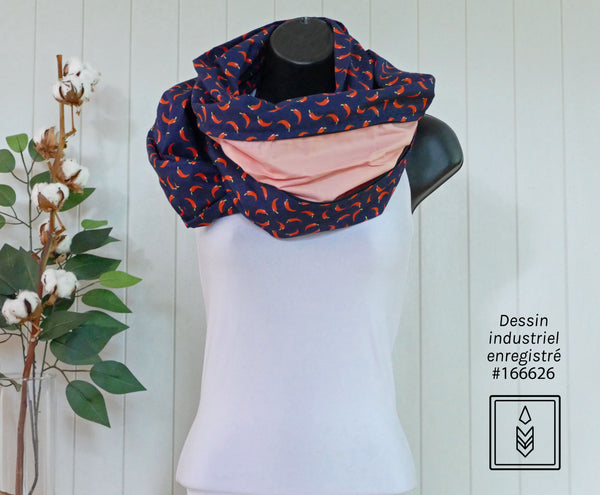 Dark blue scarf with hot pepper patterns
