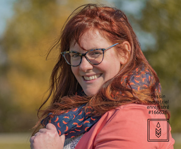 Dark blue scarf with hot pepper patterns