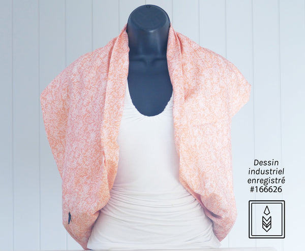 Pink infinity scarf with leaf patterns