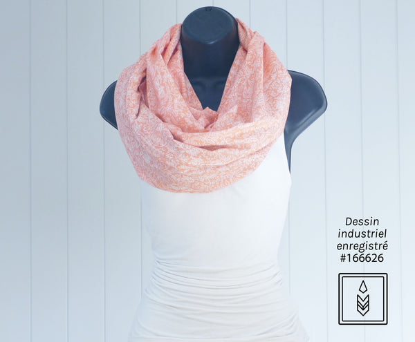 Pink infinity scarf with leaf patterns