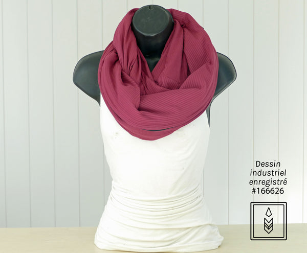 Raspberry red ribbed bamboo infinity scarf