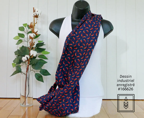Dark blue scarf with hot pepper patterns