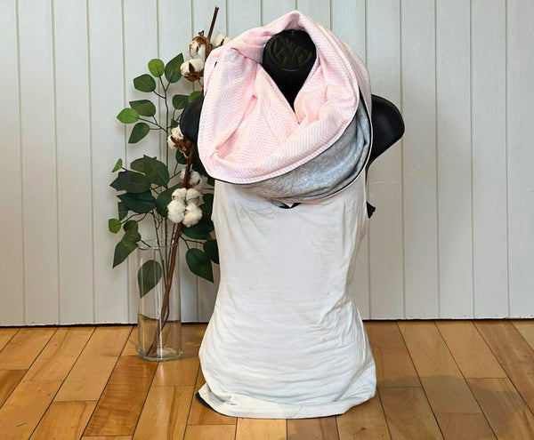 Winter flannel scarf with pink and white chevron pattern