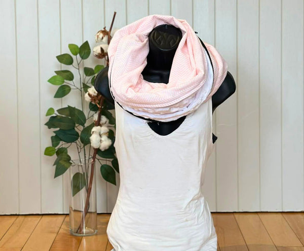 Winter flannel scarf with pink and white chevron pattern