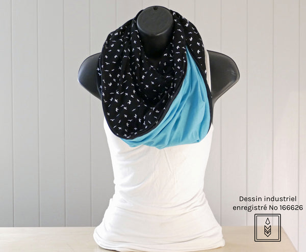 Black bamboo scarf with white bird patterns