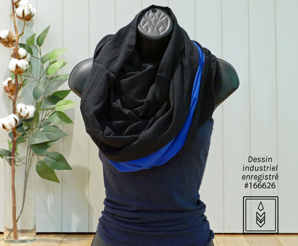 Plain black organic cotton infinity scarf for women