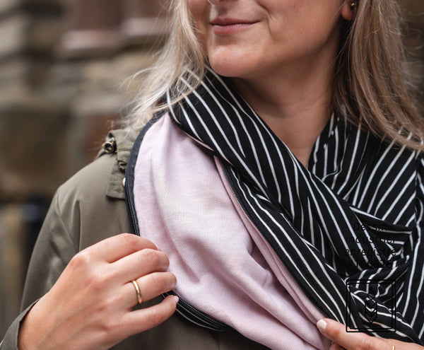 Infinity scarf in black bamboo with white stripe