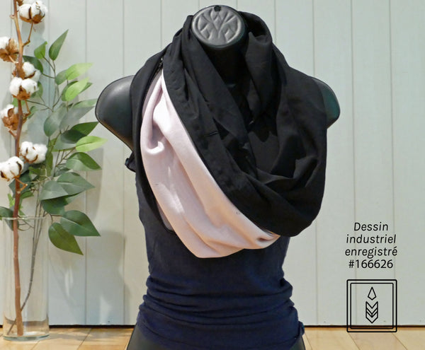 Plain black organic cotton infinity scarf for women