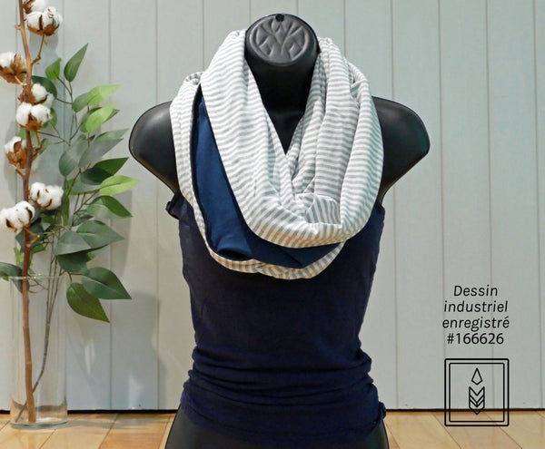 Infinity scarf in white and gray lined bamboo