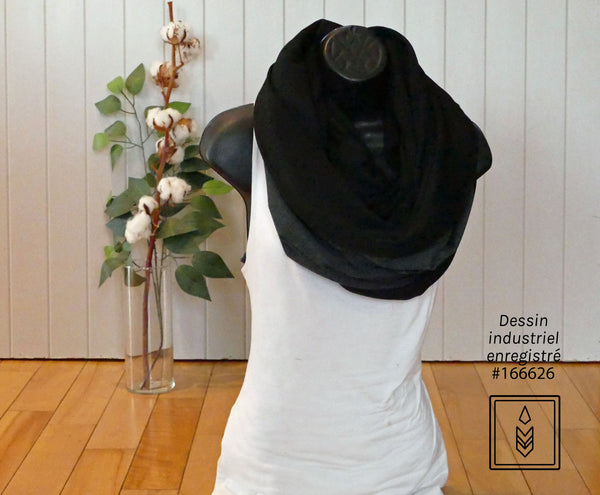 Foulard infini en coton biologique noir uni pour femme