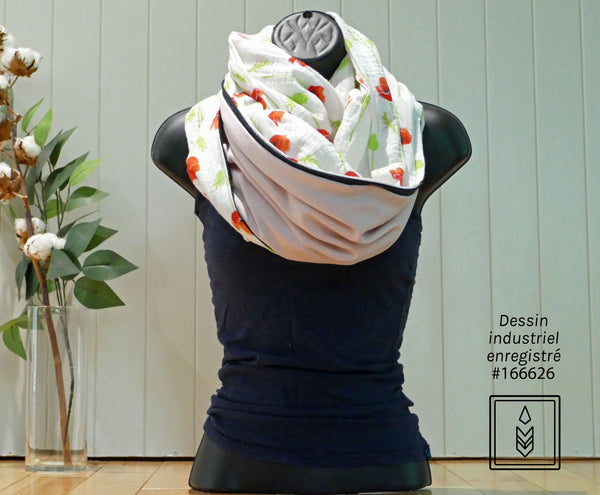 White infinity scarf with red flowers