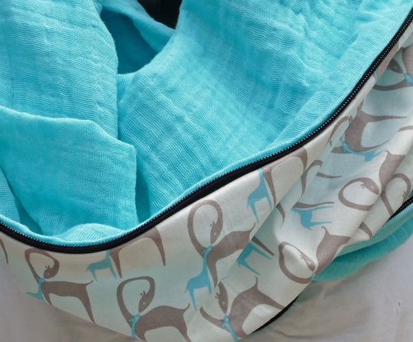 Blue muslin infinity scarf – lightweight, flowing and perfect for summer on the go