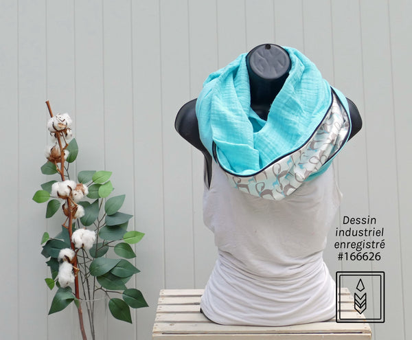 Blue muslin infinity scarf – lightweight, flowing and perfect for summer on the go