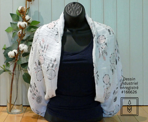 *PRÉ-COMMANDE* - Foulard infini blanc aux motifs de capteurs de rêves