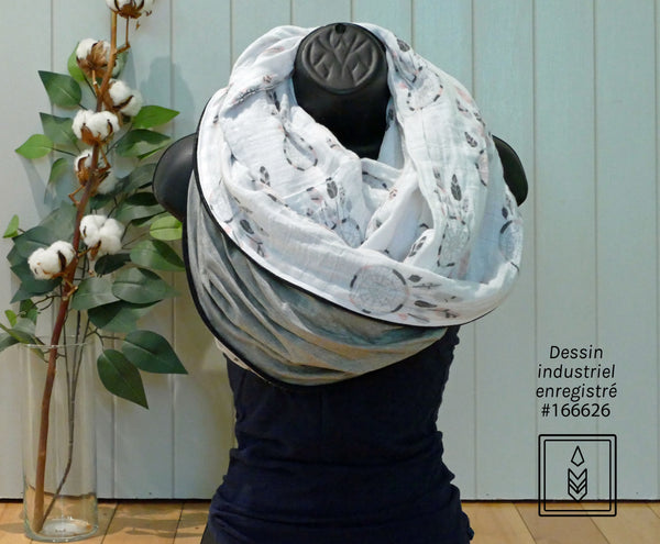 *PRÉ-COMMANDE* - Foulard infini blanc aux motifs de capteurs de rêves