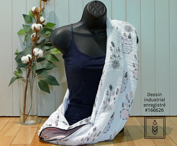 *PRÉ-COMMANDE* - Foulard infini blanc aux motifs de capteurs de rêves