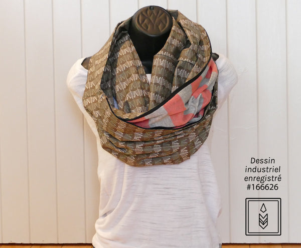 Taupe scarf with leaf patterns