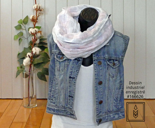 Foulard infini blanc aux motifs de pompons