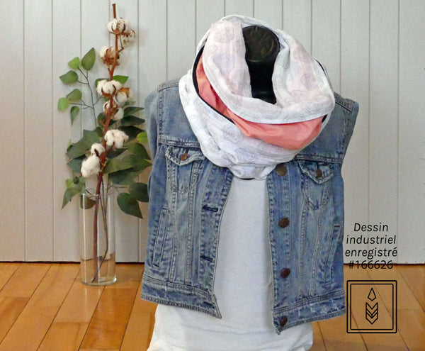 Foulard infini blanc aux motifs de pompons