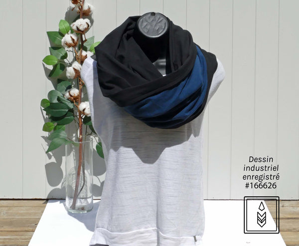 Plain black organic cotton infinity scarf for women